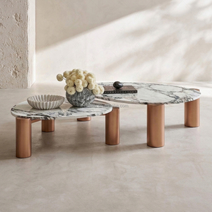 Table basse en marbre naturel FERLY avec plateau en métal, sculptée à la main, meubles de salon, grandes et petites tailles, personnalisable - Product Image 1