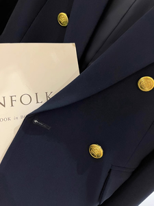 New <strong>Navy</strong> <strong>Blue</strong> High-end Casual Breathable Hand Embroidery Button Small Viscose / Polyester Double Breasted Women's <strong>Blazer</strong> - Product Image 4