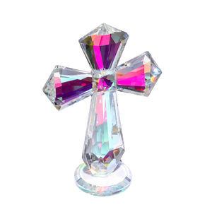 Jembatan kecil buatan tangan kristal warna AB kaca Salib Suci koleksi patung malaikat dipoles segi enam berdiri bening Souvenir - Product Image 3
