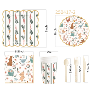 DAMAI New Customized <b>Easter</b> Theme Disposable Paper Plate Napkin Paper Tablecloth with Bunny Tableware Set for Birthday - Product Image 6