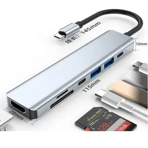 Produsen memperluas 4K HDM USB 3.0 HUB PD adaptor pengisian 7 in 1 Macbook Pro PC Aksesori komputer USB C HUB