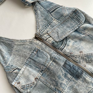 Vintage en détresse Denim licou robe femmes taille-cintrage courte robe d'été rétro bleu Jean Mini jupe <span class=keywords><strong>Grunge</strong></span> Style - Product Image 4