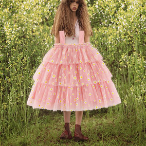 Vestido Midi de Verano para Niñas, Cuello Redondo, Casual, sin Tirantes, Estampado Floral, Encaje, Malla de Algodón, Volantes, Línea A, ODM, Gran Venta - Product Image 3