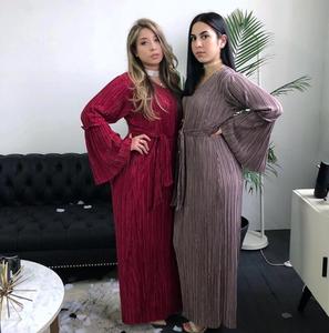 Falda plisada musulmana, vestido maxi, abaya con mangas trompeta, túnicas largas, ropa islámica árabe para Ramadán en el Medio Oriente - Product Image 5