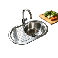 Évier de cuisine moderne en acier inoxydable avec égouttoir, robinet courbé, cuve unique encastrable, antibactérien, anti-taches, minimaliste