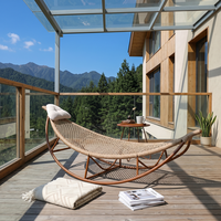 Fauteuil à bascule en rotin moderne Meiqi en forme de lune avec coussins pour cour, parc et hôtel, résistant aux UV, chaise longue portable