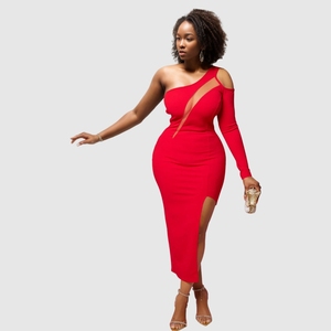 Vestido elegante de noche sexy con abertura y un solo hombro para mujer, a la moda, venta al por mayor - Product Image 1