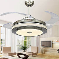 Ventilateur de plafond vintage invisible avec lumière, télécommande BT RGB à changement de couleur, lampe LED à intensité variable, style minimaliste