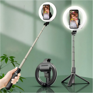 Bâton de selfie avec anneau lumineux LED, rotation à 360°, télécommande <span class=keywords><strong>sans</strong></span> <span class=keywords><strong>fil</strong></span>, trépied extensible, support pliable en alliage d'aluminium, batterie 1200 mAh - Product Image 3