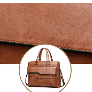 Sacoche de luxe pour <span class=keywords><strong>homme</strong></span> 14 pouces, nouvelle collection, en <span class=keywords><strong>cuir</strong></span> PU vintage, sacoche d'affaires pour ordinateur portable avec fermeture éclair, étanche pour le travail - Product Image 3