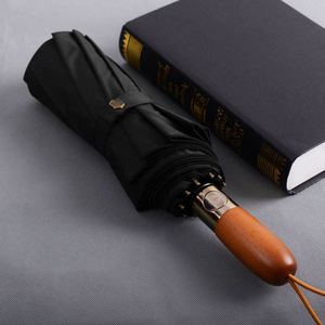 Parapluie d'affaires automatique pliable avec poignée en bois - Coupe-vent noir UPF50+ - Product Image 2