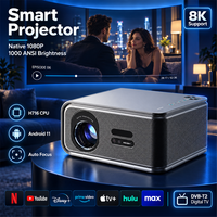 Projecteur Android 1080p natif intelligent avec WiFi et haut-parleurs HiFi, projecteur de cinéma maison professionnel, télévision numérique DVB-T2