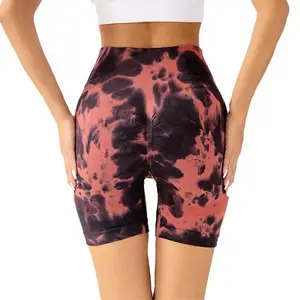 gefärbte hohe taille und hüftenheben sport- und fitnesshosen hohe elastisität damen yoga-hosen tropfende gefärbte shorts workout shorts