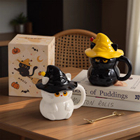 OEM ODM Nouvelle Tasse à Café en Céramique 3D Chat Mignon, Mug en Porcelaine Personnalisé Elfes Amusants pour Halloween, Tasse Cadeau, Tasse à Lait avec Couvercle Magique