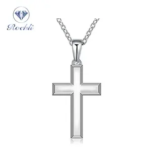HZMAN Mens Polished Stainless Steel Silver Cross Pendant Necklace 24 Inches Chain christmas decoration cross pendant