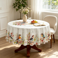 Nappe de table durable en polyester imprimé pour les fêtes, le printemps et l'été, motif floral d'oiseaux et de branches, idéale pour les pique-niques et les dîners