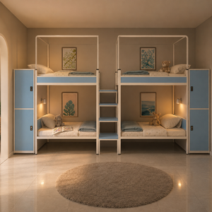 เตียงเหล็กสองชั้นขนาด Twin over Twin ประหยัดพื้นที่ พร้อมบันได สำหรับหอพักนักเรียน - Product Image 2