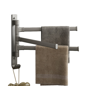 Rotating Towel Rack 3 Bars Gunmetal Gray Wall Mounted Adjustable Bathroom Storage Shelf No Drill Installation - Product Image 5