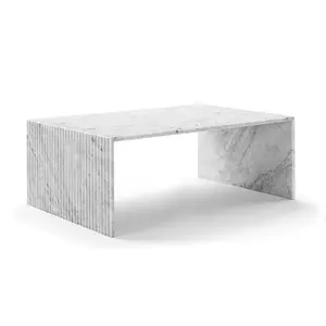 Luxury Side Table for Living Room Gio Minimalist Fluted Rectangular Carrara Marble Coffee Table