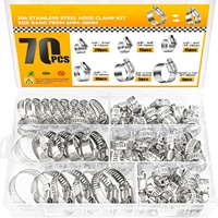 Kit d'assortiment de colliers de serrage pour tuyaux, 70 pièces, colliers de serrage à vis sans fin en acier inoxydable 304, adaptés aux tuyaux de 1/4 " à 1 1/2 " (6 à 38 mm)