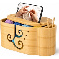 Boîte de rangement pour fil en bambou, bol à tricoter avec porte-crochet amovible et fente pour téléphone, cadeau pour les amateurs de crochet