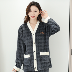 <span class=keywords><strong>Pijama</strong></span> de <span class=keywords><strong>Mujer</strong></span> Otoño-Invierno 2026, Bonito Vestido con Cuello en V, Forro <span class=keywords><strong>Polar</strong></span>, Manga Larga y Pantalones Largos, Talla 4XL - Product Image 2