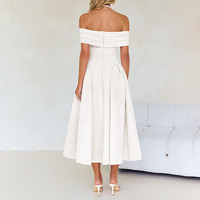 Robe de cocktail blanche d'été sur mesure pour femme, élégante, épaules dénudées, sans manches, coupe trapèze, pour mariage, soirée ou fête, longueur midi