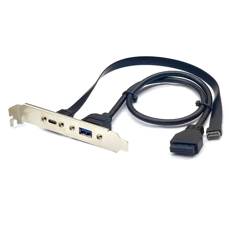 USB 3.2 type A+ C Gen 2 20Gbps Front Panel Adapter to 20-pin USB Type-E A-Key Male Connector with PCIe Full Height Bracket