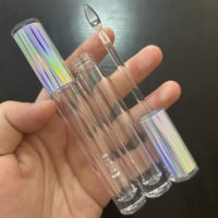 ISMAN Vente en gros de tubes à gloss transparents de 5 ml avec capuchon holographique, emballage de gloss vide irisé, flacon transparent avec applicateur