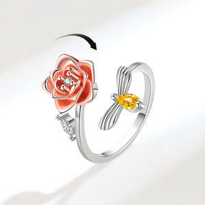 Anillo giratorio europeo-americano con diseño floral, personalizado, creativo, resistente a la presión, anillo antiestrés con forma de rosa, venta al por mayor - Product Image 1