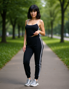 Conjunto Deportivo de 2 Piezas para Mujer, Top Sin Mangas de Punto con Spandex y Poliéster, Pantalones Deportivos con Franja Lateral, Corte Regular para Todas las Temporadas - Product Image 2