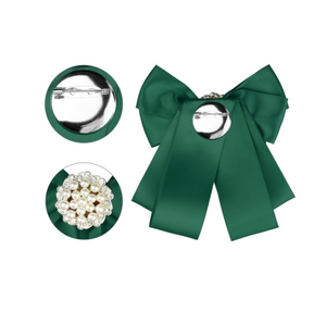 Broche de lazo para mujer, corbata de lazo para uniforme escolar, pajarita con cuentas, verde - Product Image 3
