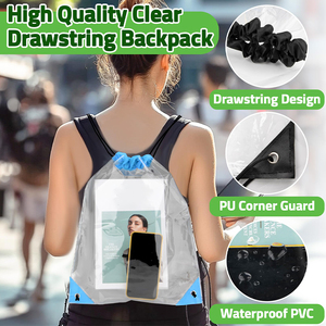 Free Stock Sample Clear <b>Drawstring</b> <b>Bags</b> for Women and Men <b>Waterproof</b> Transparent Pvc Clear Backpack for Stadium Events Shopping - Product Image 4