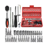 Jeu de clés à douille manuelles de 46 pièces de 1/4 pouce avec outils en acier au chrome-vanadium, coffret rigide pour la réparation et l'entretien automobile