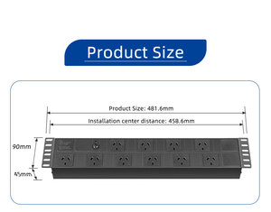 Unidad de distribución de energía (PDU), 19 '', 2U, 10 vías, enchufes PDU tipo Australia con Protector de sobrecarga integrado e indicador - Product Image 3