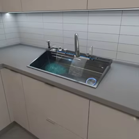 Homedec Nouveauté Évier de cuisine multifonctionnel en acier inoxydable 304 de grande taille avec robinet carré exclusif pour restaurants
