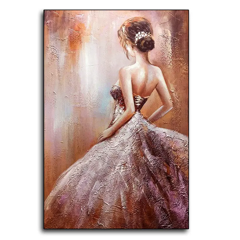 Home Decor Wall Art An Elegant Girl with Evening Dress in The Ball Modern Handmade Figurative Oil Painting