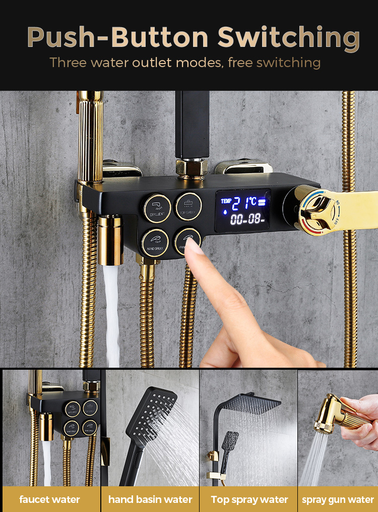 shower set wall mounted brass tap Bathroom taps luxury brass kits rain rainfall showerset mixer faucet set thermostatric shower