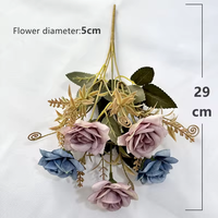 DREA Pas Cher Prix 5 Têtes Roses Fleurs Rouge Artificielle Vintage Soie Décoration de Mariage Rose Bouquet de Fleurs