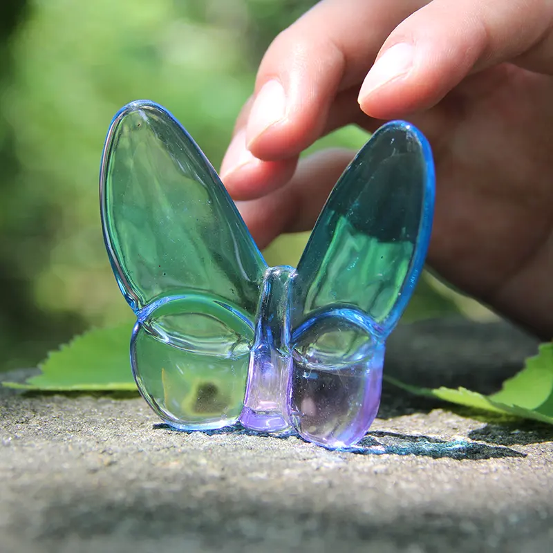 Mariposa de cristal azul grabada, regalos de recuerdo de boda americana