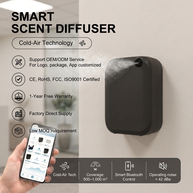 Custom Logo Commercial Aroma Diffuser Smart App Waterless Essential Oil Wall Mounted Scent Diffuser Machine for Hotel Office