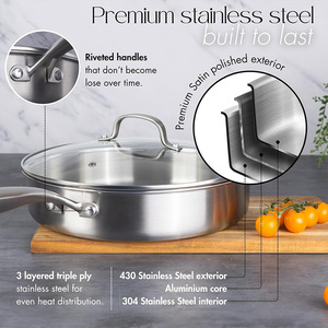 Multiuso antiaderente padella per friggere pentole triple in acciaio inox padelle profonde padelle Happy <span class=keywords><strong>Baron</strong></span> Cookware con copertura per la casa - Product Image 2