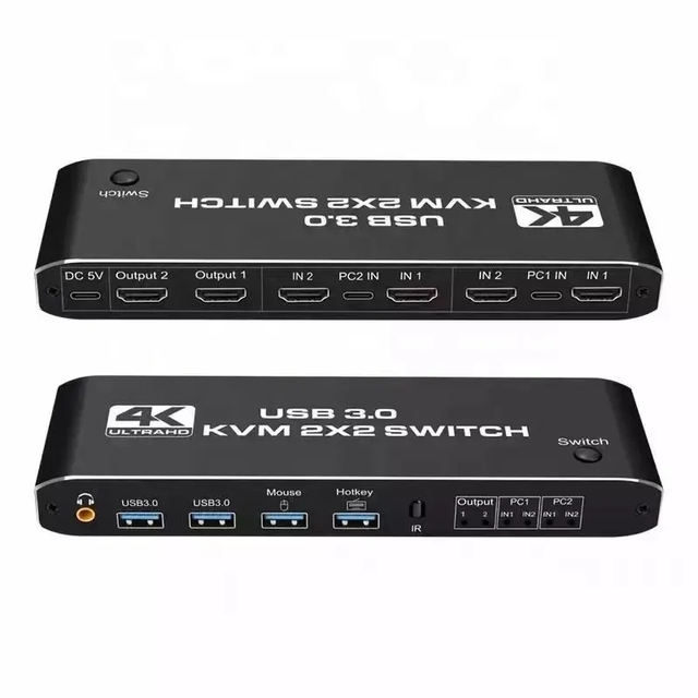 HG HD MI-Compatible KVM Switch Dual Monitor USB3.0 Switcher 2 in 2 Out 4K 60Hz Mixed Display 2 Monitors 2 Computer for PC Laptop