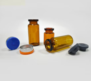 10ml/30ml amber glass <b>bottle</b>, empty glass container, with white/red/blue cap; cap color customizable. - Product Image 1