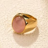Bague ovale vintage en acier inoxydable 18 carats avec pierre, bijou élégant, bague en pierre précieuse ovale moulée, best-seller