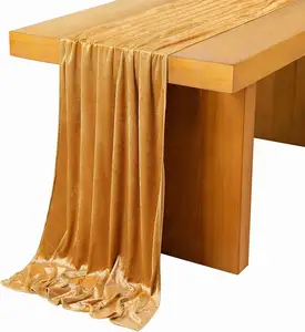 Gold Velvet Table Runner 10FT Wedding Table Runner 120 Inches Long Soft Table Linens For Christmas Party Decoration