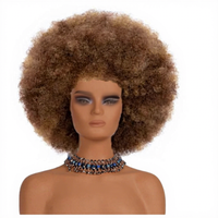 Perruque Afro Bouclée Années 70 avec Frange, Double Trame Faite à la Machine, Cheveux Synthétiques Noirs Chinois pour Femmes, Sans Colle, Grande, Volumineuse, Douce et d'Aspect Naturel