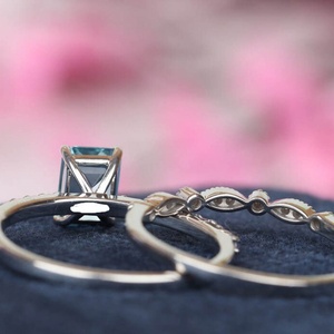 Juego de Anillos de Compromiso y Matrimonio de Plata de Ley S925 con Corte Esmeralda y Aguamarina, Joyería de Moda para Mujer, Venta al por Mayor - Product Image 6