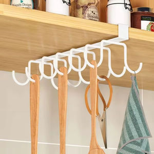 Support de rangement mural en fer sans perçage à double rangée de crochets pour tasses et mugs, organisateur pour armoires de cuisine et étagères de présentation - Product Image 4