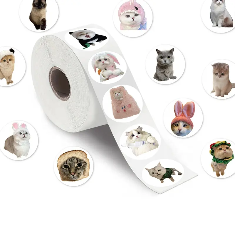 สติกเกอร์ม้วนแมวจริง50ห่วงสำหรับของขวัญ200ชิ้น/ม้วนการ์ตูนลูกแมวเหมือนจริงกันน้ำไวนิลน่ารัก